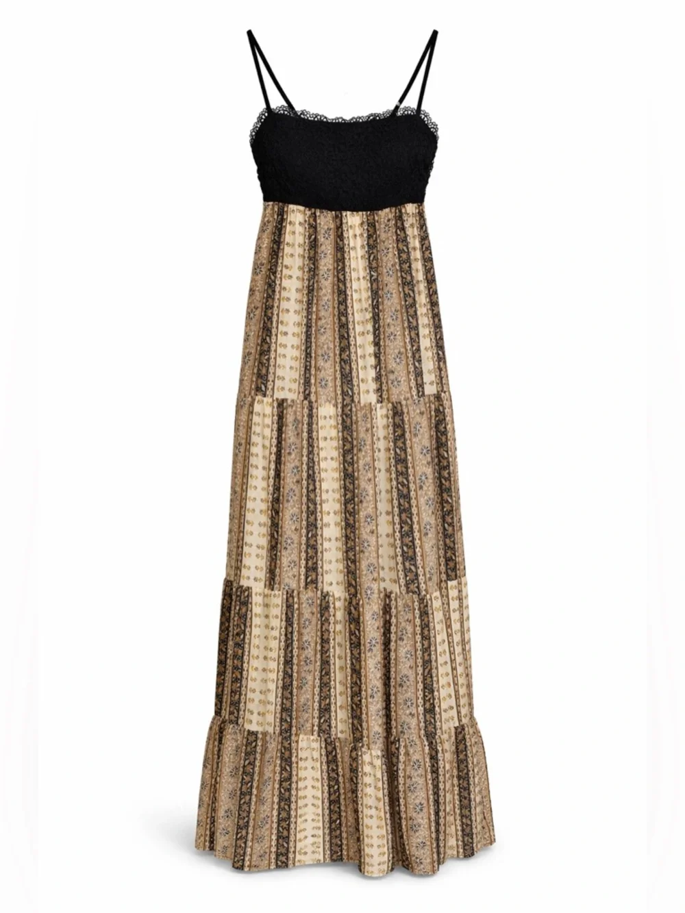 Bohemian Lace-Trim Maxi Dress with Black Bodice - Picture 3 of 4